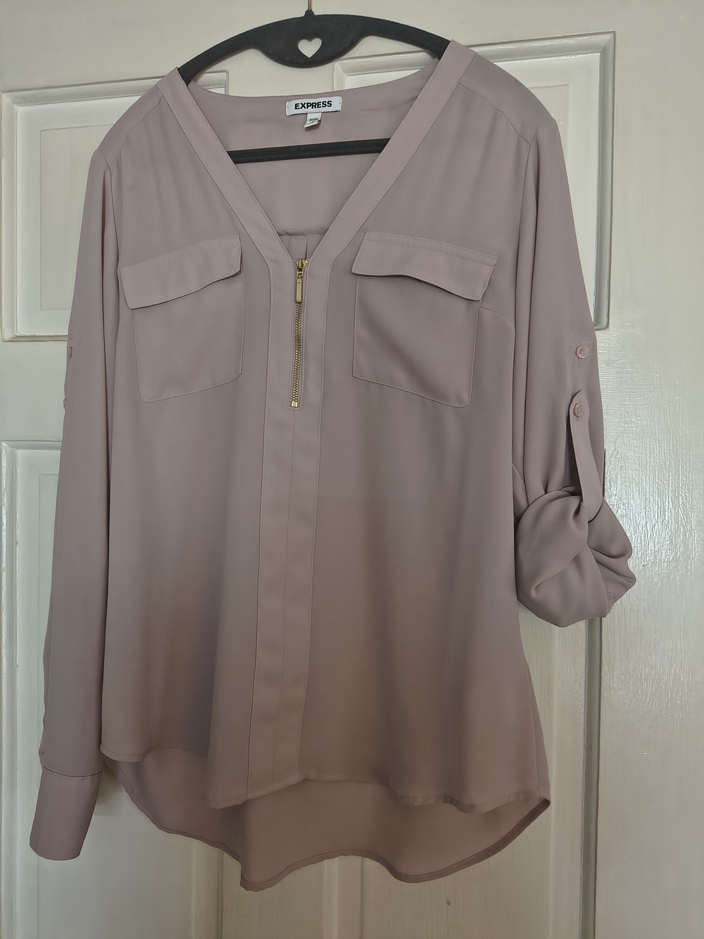 Express Women's Blush Zip-Front Roll-Tab Blouse